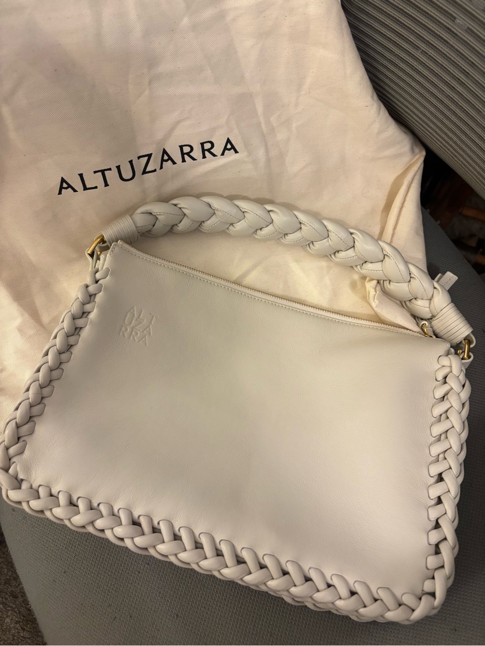 Altuzarra Light Gray Braided Leather Shoulder Bag